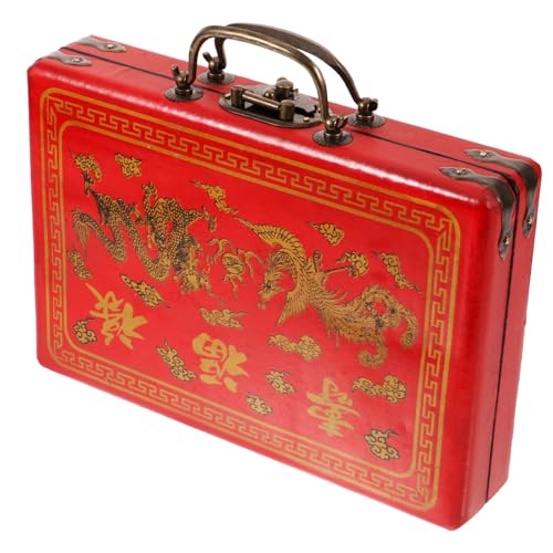 TOBBOMEY Kasten Mahjong-Box-geschenkbox Herausforderungsanzeige Jongg Mahjong-spielbehälter Vitrine Kaboodle Mahjong-Fall Flagge Mahjong Chinesisches Schach Rot Hölzern von TOBBOMEY