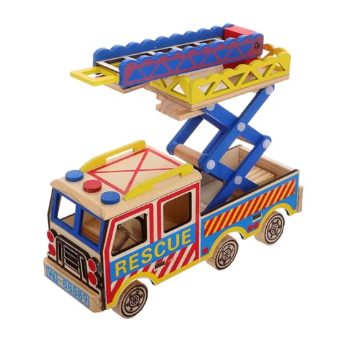 TOBBOMEY Leiterwagen Aus Holz Kleinkinderautos Realistisches Feuerwehrauto Auto Spielzeug EIN Spielzeugauto Spielzeug Für Feuerwehrautos Technisches Spielzeug Für Kinder Feuerwehrauto Figur von TOBBOMEY