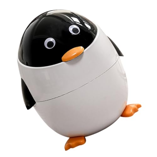 TOBBOMEY Pinguin-Mülleimer Deckel küche Netter Pinguin Abfallkorb Süßer Wastebasket Mülleimer für Kawaii Mülleimer Süßer Mülleimer fürs Schlafzimmer Mülltonne Plastik von TOBBOMEY