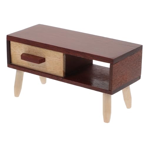 TOBBOMEY Puppenhausmöbel Puppenhaus-tv-ständer Mini-möbelspielzeug Spielzeughaus Dekor Mini-Fernseher Mini-zimmerspielzeug -Accessoires-Tisch Mini-Schreibtisch Miniatur-Couch Brown Holz von TOBBOMEY