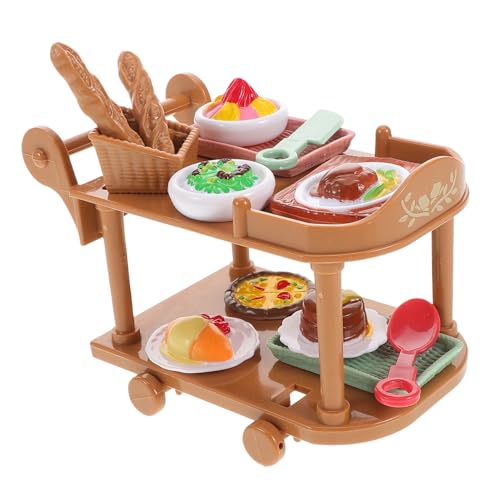 TOBBOMEY Simulierter Speisewagen Spielzeug Süßigkeitswagen Fantasievolles Mädchenspielzeug Mini Lebensmittelwagen Rollenspiel Küchenspielzeug Miniatur Puppenhaus Zubehör Küchenwagen von TOBBOMEY