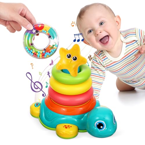 TOBBOMEY Stapelbares Schildkröten-Spielzeug, Stapelring, Kleinkind-licht-Sound-Spielzeug, Kinder-musikspielzeug, Krabbel-Baby-Spielzeug, Sensorisches Spielzeug Zur Entwicklung Motorischer von TOBBOMEY