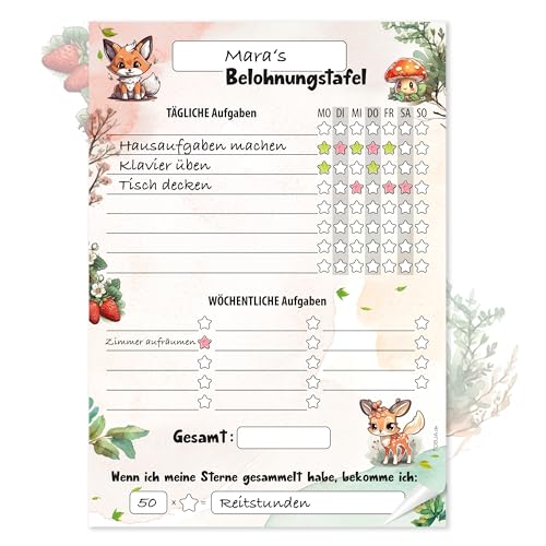 TOBJA Belohnungstafel Kinder A4 Block - Motiviert Kinder spielerisch | 25 Blatt Belohnungstafel Kinder ab 3 | Belohnungssystem Kinder für Mädchen und Jungen (Waldtiere) von TOBJA