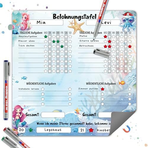 TOBJA Magnetische Belohnungstafel Kinder – Meerjungfrau Design, Routineplaner für 2 Kinder, mit täglichen & wöchentlichen Aufgabe | Inkl. 4 abwischbare Stifte | 30 x 30 cm TOBJA Magnetische Belohnungstafel Kinder – Meerjungfrau Design, Routineplaner für 2 Kinder, mit täglichen & wöchentlichen Aufgabe | Inkl. 4 abwischbare Stifte | 30 x 30 cm von TOBJA