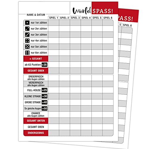 TOBJA Würfelspiel Block für Senioren DIN A5 - Extra große Schrift/Zahlen | Ersatzblöcke 2er Set Knobelblock | Seniorenspiele Spielblock (2X Block) von TOBJA