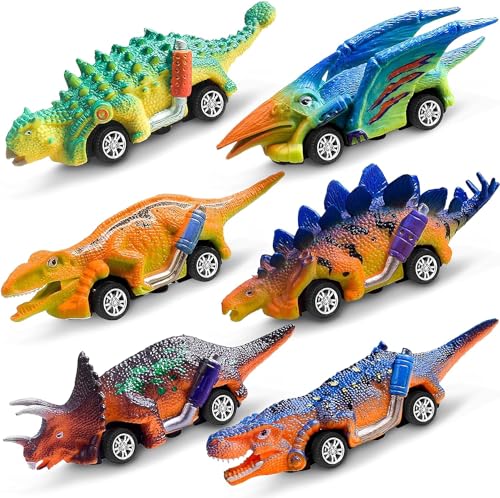 TOCAVE 6 Pcs Dinosaurier Auto Spielzeug, Mini Dinosaurier Ziehen Autos Zurück, Mini Dinosaurier Ziehen Autos Zurück, Geeignet für 3 4 5 6 7 8 jährige Kinderspiele Pull Back Spiele Autos von TOCAVE