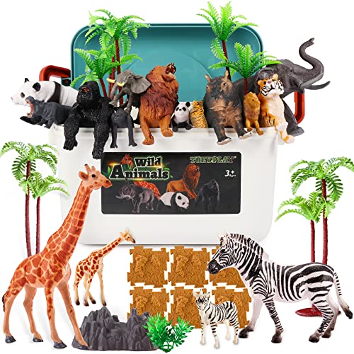 TOEY PLAY 52 Stück Safari Tiere Figuren Spielzeug für Kinder, Große und Kleine Wildtiere Figuren Set, Tierfiguren mit Puzzles, Koffer, Lernspielzeug Geschenke für Jungen Mädchen 3 4 5 Jahre von TOEY PLAY
