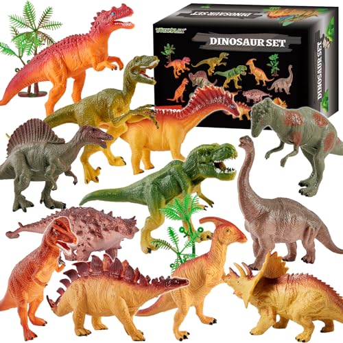 TOEY PLAY Dinosaurier Figuren Set, 12 Stücke Realistische Mini Dinosaurier Pädagogisches Spielzeug, Tyrannosaurus Rex Dino Spielzeug für Kinder ab 3 4 5 Jahren von TOEY PLAY