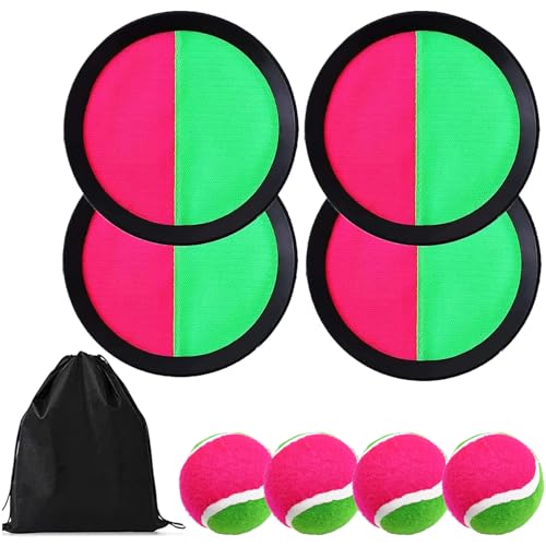 TOFFCAEA Klettballspiel für Kinder, klettbälle Set mit 4 Paddles und 4 Bällen Klettball Strandspielzeug Strandspiele Wurfspiel für Party, Garten, Innen und Außen (4pc) von TOFFCAEA