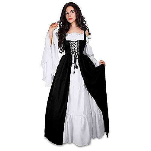 Halloween Kostüm Damen Mittelalter Renaissance Cosplay Kleider Locker Halloween Costumes Winter Hohe Taille Mittelalterkleid Clothes Party Halloween Kostüm Kürbis Steampunk Schwarz 5XL von TOFOTL