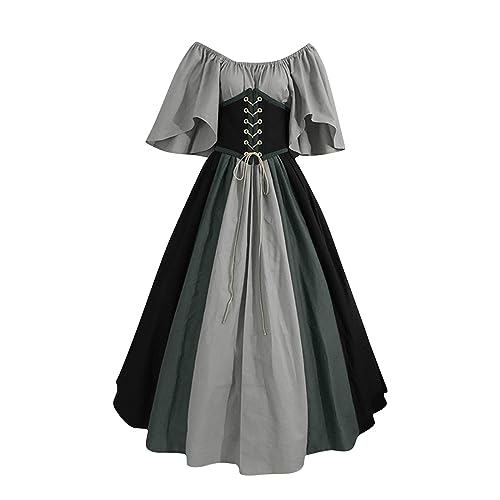 Halloween Kostüm Frauen Renaissance Steampunk Cosplay Kleid Baggy Halloween Kostüm Herren Lustig Halloween Plissee Partykleid Halloweenkostüme Karneval Winter Kostüm Horror Elegant Hellgrau 5XL von TOFOTL