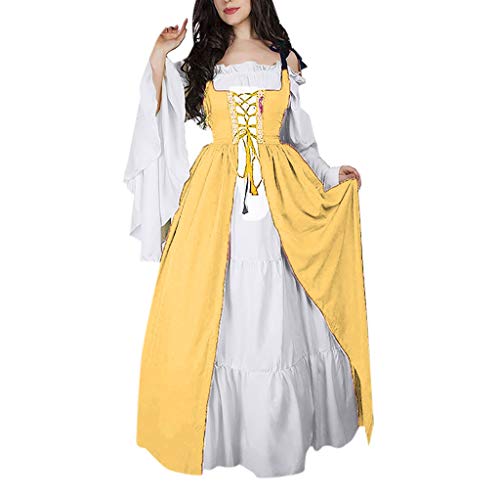 Halloween Kostüm Frauen Retro Lustig Cosplay Kostüme Große Größen Halloween Kostüm Teufel Damen Winter Lang Outfit Mittelalterkleid Karneval Halloween Steampunk Kostüm Elegant Gelb 3XL von TOFOTL