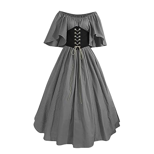 Karneval Kostüm Damen Steampunk Elegant Party Mittelalterkleid Baggy Piraten Kostüm Winter Knielang Halloweenkostüm Kostüme Karneval Halloween Paarkostüm Erwachsene Halloween Gothic 01 Grau 3XL von TOFOTL