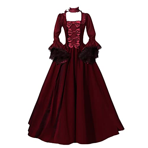 Mittelalter Kleidung Damen Steampunk Gothic Party Halloweenkleid Große Größen Halloween Kostüm Frau Winter Hohe Taille Kleidung Kostüme Karneval Halloween Kostüm Horror Horror 01 Wein 3XL von TOFOTL