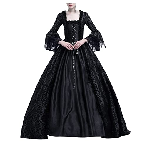 TOFOTL Gothic Kleidung Damen Horror Renaissance Festlich Partykleid Große Größen Pirat Kostüm Damen Winter Plissee Kleidung Kostüm Cosplay Halloween Faschingskostüm Damen Elegant 02 Schwarz M von TOFOTL