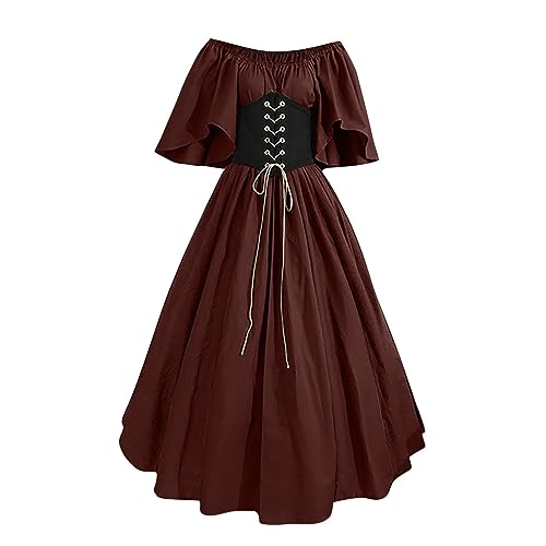 TOFOTL Karneval Kostüm Damen Gothic Mittelalter Cosplay Mittelalterkleid Baggy Kostüme Damen Winter Einfarbig Halloweenkostüm Halloweenkostüme Karneval Halloween Kostüm Frau Lustig 01 Rot XL von TOFOTL