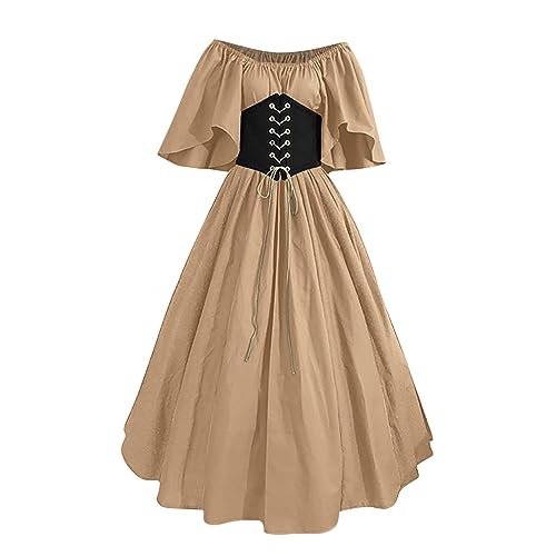 TOFOTL Karneval Kostüm Damen Gothic Renaissance Festlich Outfit Große Größen Halloweenkostüme Frauen Winter Plissee Kleid Kleidung Karneval Halloween Halloween Verkleidung Damen Vintage 01 Khaki L von TOFOTL