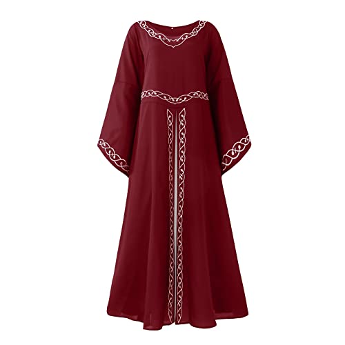 TOFOTL Karneval Kostüm Damen Lustig Mittelalter Festlich Mittelalterkleid Baggy Weihnachtskleider Damen Halloween Lang Halloweenkostüme Kostüm Carneval Winter Cosplay Kostüm Renaissance Rot XL von TOFOTL