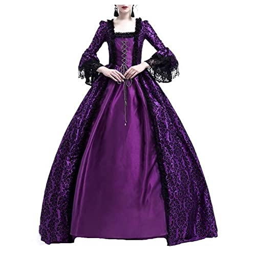 TOFOTL Karneval Kostüm Damen Mittelalter Gothic Carneval Partykleid Große Größen Halloween Kostüm Lustig Winter Plissee Halloweenkleid Outfit Party Halloween Pirat Kostüm Elegant 02 Lila 5XL von TOFOTL