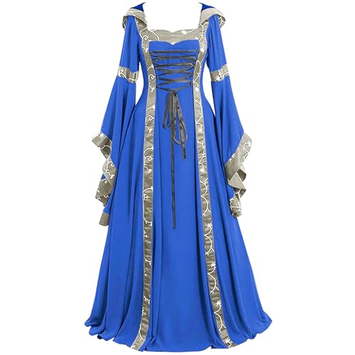 TOFOTL Mittelalter Kleid Damen Renaissance Horror Karneval Kleidung Oversized Halloween Kostüm Horror Halloween Plissee Halloweenkostüme Clothes Festlich Winter Kostüm Frau Elegant 01 Blau S von TOFOTL