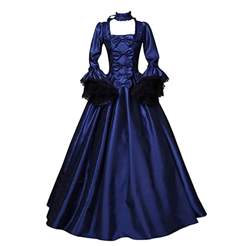 TOFOTL Mittelalter Kleidung Damen Lustig Retro Cosplay Kleidung Oversized Halloween Costume Halloween Langarm Mittelalterkleid Kostüme Carneval Winter Halloween Cosplay Renaissance 03 Blau 5XL von TOFOTL