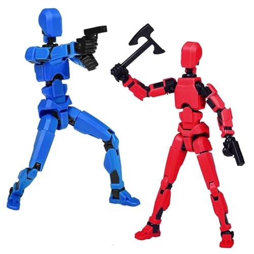 2 Stück T13 Action Figure T13 Actionfigur mit Mehreren Gelenken 3D-Druck von Beweglichen Figuren 13 Robot Dummy Action FiguresDesktop-Dekorationen Geschenk für Kinder Erwachsener (Blau&Rot) von TOGETDREAM