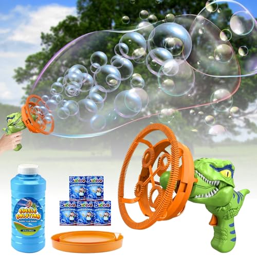 Seifenblasenpistole, Dinosaurier Seifenblasenmaschine Kinder Automatischer Seifenblasenhersteller Seifenblasen Maschinen mit 250ml Seifenblasenlösung Blasenspielzeug für Garten Draußen (Grün) von TOGETDREAM