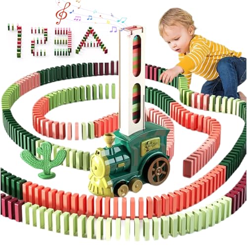 TOGETDREAM Domino Zug Spielzeug Eisenbahn Set Spielzeug Kinder elektrisch mit 100 PCS Domino Blöcken Automatischer, Dominoes Automatische Platzierung Lustige Geschenke für Jungen und Mädchen (Grün) von TOGETDREAM