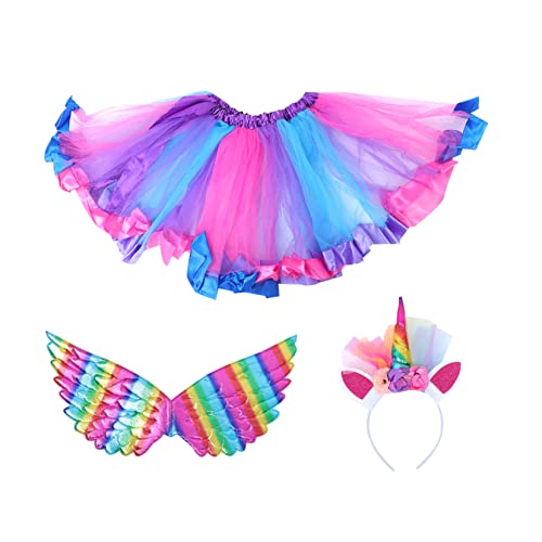 TOGEVAL 1 Satz Ballettröckchen Feenflügel Ballkleid Ballkleid Mehrlagiger Tüllrock in Regenbogenfarben Abgestufter Tüllrock Mädchen Anziehkleidung Für Kleinkinder Cosplay-zubehör Polyester von TOGEVAL