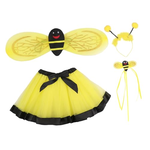 TOGEVAL 1 Satz Biene 4er-Set Zauberstab für Kinder Flügel anziehen Kinderkleidung Kostüm für Kinder verkleidung kinder kinderkleider Kinderparty Kinderanzug Cosplay-Kostüm Siebdruck Yellow von TOGEVAL