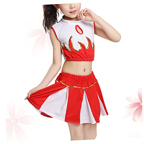 TOGEVAL 1 Satz Cheerleader-Uniform Bühnenperformance Kleidung für Kinder Performance-Kleidung High-School-Cheerleader-Outfit Cheerleader-Tanz tanzende Kleidung Performance-Kostüm rot von TOGEVAL