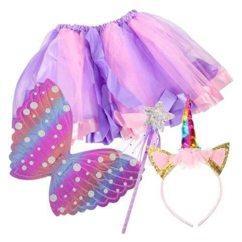 TOGEVAL 1 Satz Kinderkleid Flügel für Kostüm Prinzessin Fee Kostüm Cosplay-Kostüm für Mädchen feeflügeln verkleidung kinder Schmetterlinge Flügelkinder Zauberstab für Mädchen Tuch von TOGEVAL