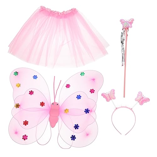 TOGEVAL 1 Satz Kostüme Für Kinder Mädchen Stirnbänder Zauberstäbe Für Kinder Engelskostüm Für Mädchen Blaues Tutu Mädchen Kleidung Schmetterlings-outfit Für Mädchen Fee Rosa Stahldraht von TOGEVAL