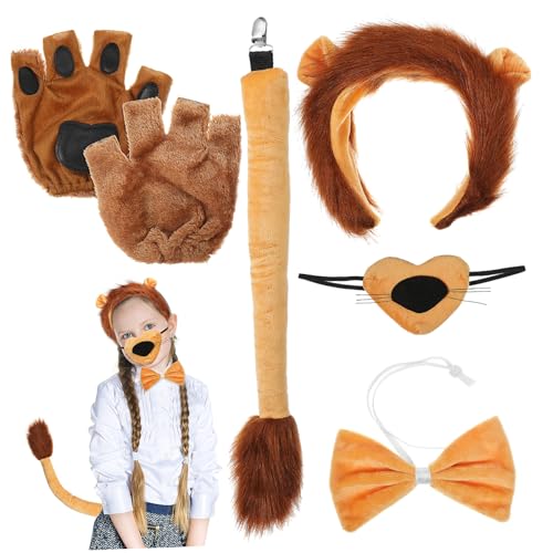 TOGEVAL 1 Satz Löwenbekleidungszubehör Kostüm Dschungel Pfoten Löwenhandschuhe Ausgefallene Löwen-Accessoires Bausatz Löwen Stirnband Löwenschwanz-Requisite Löwenschwanz-Cosplay Garn von TOGEVAL