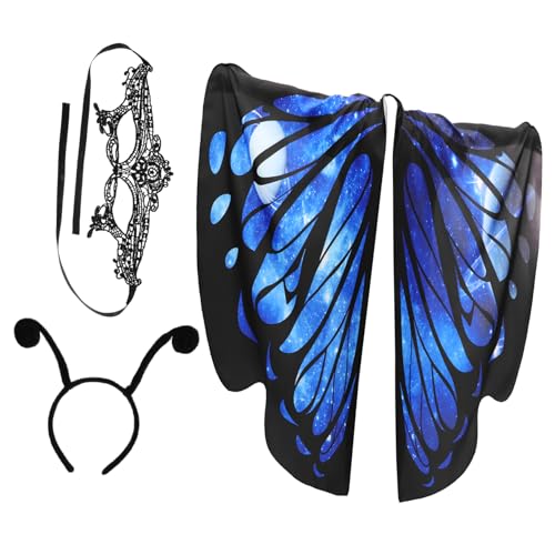 TOGEVAL 1 Satz Schmetterlings-Schal-Cape schmetterlingsumhang Butterfly Costume Maskerademaske für Erwachsene schickes Schmetterlings-Cape weiblicher Kopfschmuck zarte Maskerade Maske Blue von TOGEVAL