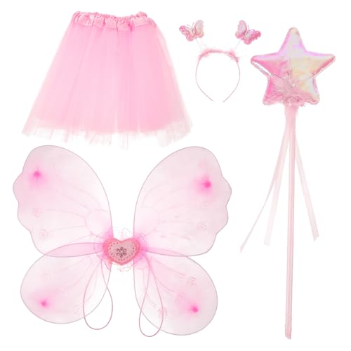 TOGEVAL 1 Satz Schmetterlingsflügel Vierteiliges Set Prinzessinnen-stirnbänder Feenrock Mädchen Outfits Kostüm Prinzessinenkleid Feenkleid Feenflügel Kinder Mädchenkleid Strümpfe Rosa von TOGEVAL