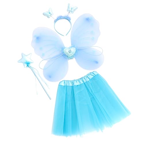 TOGEVAL 1 Satz Schmetterlingsflügel vierteiliges Set kinderkleider kinderkleidung kinderkostüme Prinzessinnenkostüm Mädchen, das Kleid durchführt kurzes Kleid aus Feenrock Stoff Blue von TOGEVAL