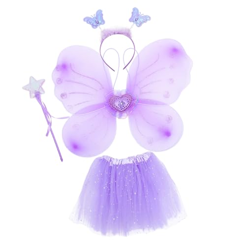 TOGEVAL 1 Satz Schmetterlingsflügel vierteiliges Set rote Feenflügel Prinzessinenkleid fairy wand halloweenkostüme für kinder Haarband kleider Partyzubehör Mädchen, das Kleid durchführt von TOGEVAL