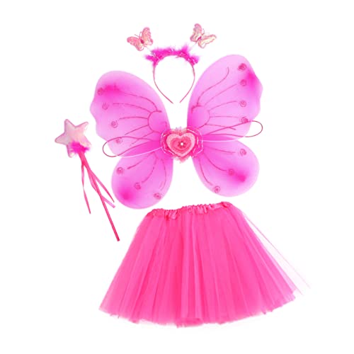 TOGEVAL 1 Satz Schmetterlingsflügel vierteiliges Set spielen Kleinkinder Fee Neon halloweenkostüme für kinder halloween kleider für kinder Kleiderset für Mädchen Partyzubehör Strümpfe Rosy von TOGEVAL