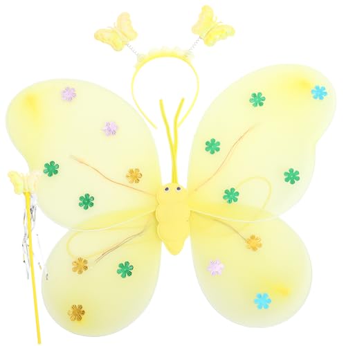 TOGEVAL 1 Satz Schmetterlingskostüm- Schmetterling Cosplay Requisiten Schmetterlingskostüm Für Mädchen Schmetterlings-stirnband, Flügelstab Cosplay-schmetterlingsflügel Yellow Stoff von TOGEVAL