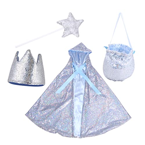 TOGEVAL 1 Satz Umhang-set Mädchen-outfits Kinderkleidung Kinderanzüge Kindermantel Süßer Umhang Mädchenkleidung Kinderkostüm Weihnachtsfeier Kleidung Das Blitzkostüm Cape-anzug Silver Samt von TOGEVAL