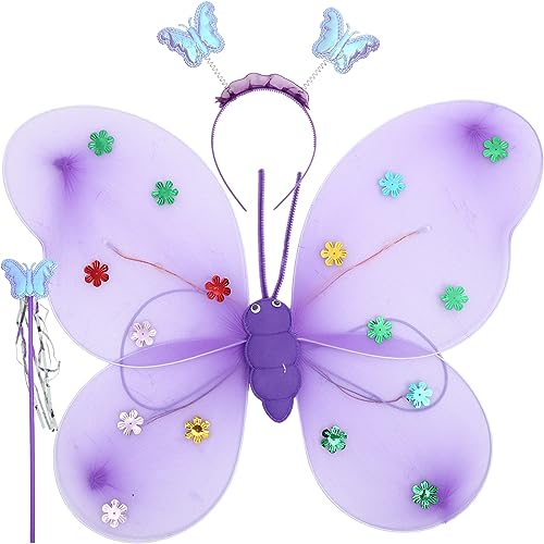 TOGEVAL 1 Satz igelkostümkinder e girl kleidung schmetterlingsflügel Schmetterlingsstab butterfly wings Schmetterling Cosplay Requisiten Cosplay-Fee-Kostüm Kostüm Flügel Stoff Violett von TOGEVAL