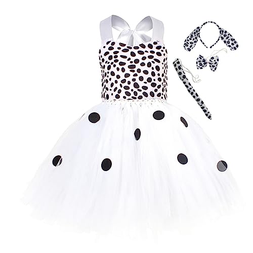 TOGEVAL 1 Set Dalmatiner Prinzessin Kleid Welpenohren Stirnband Gepunktetes Hundekostüm Hunde Tutu Rock Mädchen Dalmatiner Hundekostüm Kinderkleid Kinderkleidung von TOGEVAL