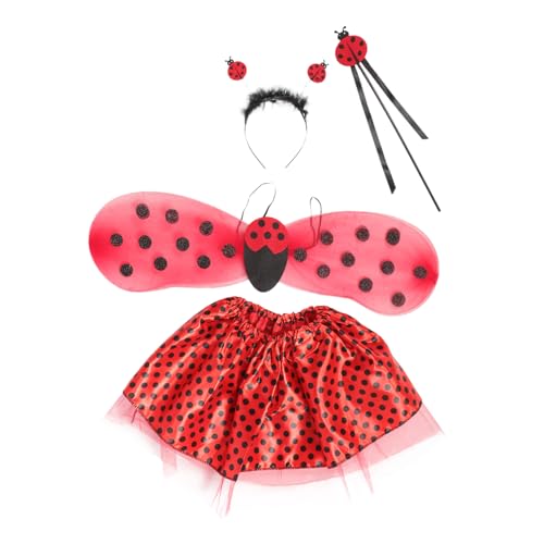 TOGEVAL 1 Set Girl Ladybug Kostüm Für Dress Up Girl Ladybug Kostüm Für Cosplay Ladybug Fling Fairy Kostüm Für Mädchen Dress Up Tutu Rock Für Girl Ladybug Wand Ladybug Kostüm Für Mädchen von TOGEVAL