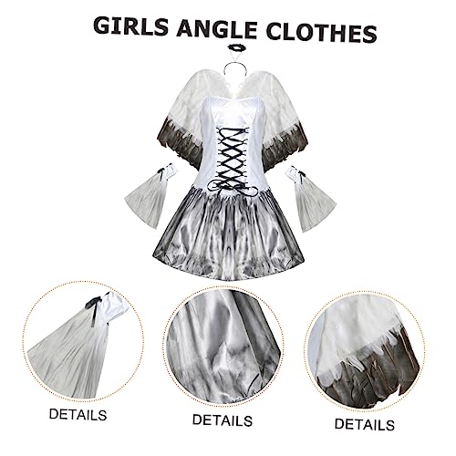 TOGEVAL 1 Set Halloween Cosplay Kostüm Evil Angel Lady Mit Kleid Kopfschmuck Und Flügeln Für Schaurige Partys Und Kostümveranstaltungen Ideal Für Halloween Und Fasching von TOGEVAL