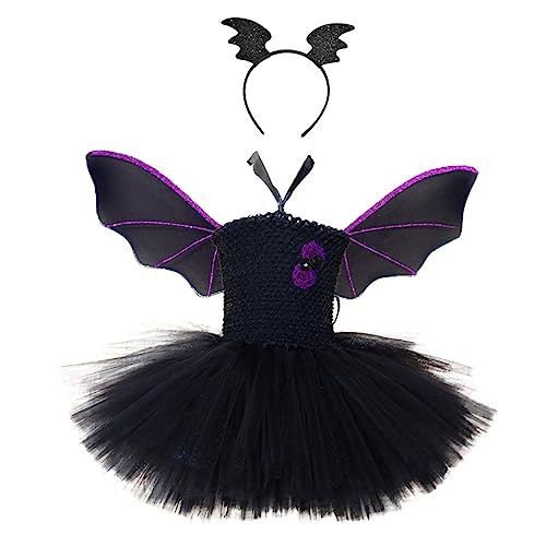 TOGEVAL 1 Set ädchen Fledermausflügel Kleid Halloween Kostü Für Party Outfit Mit Kopfschmuck Flügeln Und Tüllrock 100 110 Für Karneval Und Cosplay von TOGEVAL