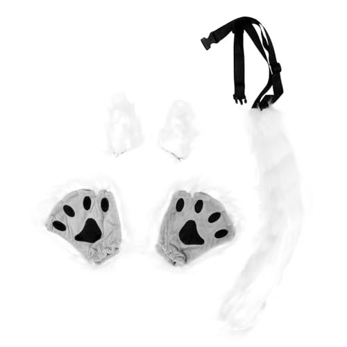 TOGEVAL 1 Set üsch Katzenohren Und Katzenpfoten Cosplay Zubehör Für Halloween Und Kostümpartys Niedliches Tierkostü Accessoire Mit Offenem Finger Design Mit Weißen Akzenten von TOGEVAL