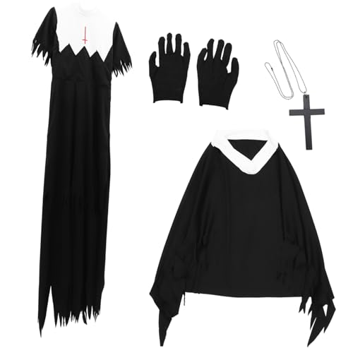 TOGEVAL 1 Stück Halloween Nonnenkostü Für Erwachsene Gruselige Kostümparty Uniform Ideal Für Halloweenfeiern Und Karneval Design von TOGEVAL