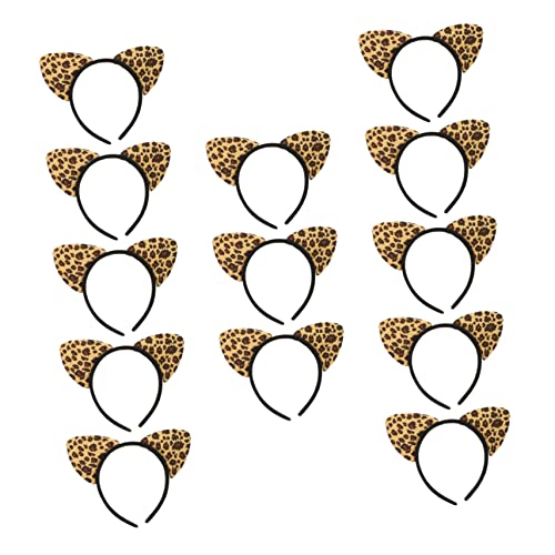 TOGEVAL 14St Leopard-Katze-Ohr-Stirnband Leoparden-Haarband Haarband mit Katzenohren Leopardenhut kinder stirnband tier haarreif Festival-Stirnband-Requisiten Cosplay Haarschmuck Stoff von TOGEVAL