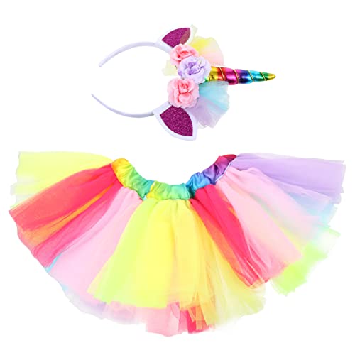 TOGEVAL 2 Stück 1 Satz Einhorn-tutu-rock -kit Modische Stirnbänder Bauschige Kleider -outfits Einhorn Kopfschmuck Trendiger Gazerock Entzückender Babyrock Polyester (polyester) von TOGEVAL